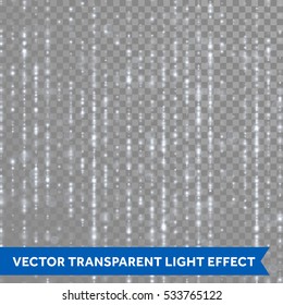 Hilos brillantes plateados. Líneas de partículas de tinte espumoso vectorial con luces brillantes. fondo de cortina de brillantes secuelas o cepas sobre fondo transparente