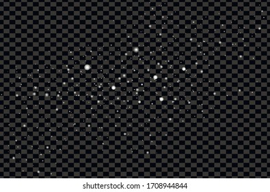 Silver sparks glitter special light effect. Vector sparkles on dark background. Sparkling magic dust particles