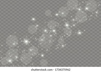 Silver sparks glitter special light effect. Vector sparkles on transparent background. Sparkling magic dust particles.
