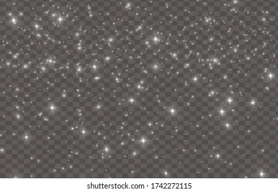 Silver sparks glitter special light effect. Vector sparkles on transparent background. Sparkling magic dust particles.