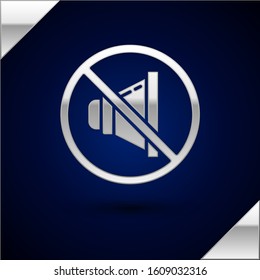 Silver Speaker mute icon isolated on dark blue background. No sound icon. Volume Off symbol.  Vector Illustration