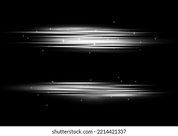 Silver special effect, speed line. Beautiful glow light flare and spark. Particle motion effect. Magic of moving fast lines. Laser beams, horizontal white light rays. Vector illustration.