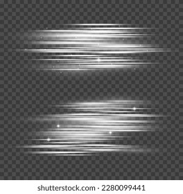 Silver special effect, speed line. Particle motion effect. Magic of moving fast lines. Laser beams, horizontal white light rays. Beautiful glow light flare and spark. Vector illustration.