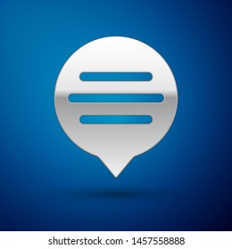 Silver Speech bubble chat icon isolated on blue background. Message icon. Communication or comment chat symbol.  Vector Illustration