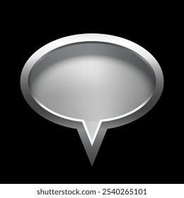 Silver speech bubble frame with shadow on black background. Platinum ellipse blank space for picture, painting, text, message. 3d realistic tube template vector illustration. Simple object mockup.