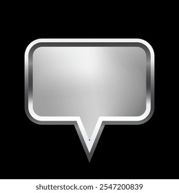 Silver speech bubble frame with shadow on black background. Platinum rectangle square blank space for picture, painting, text, message. 3d tube template vector illustration. Simple object mockup.