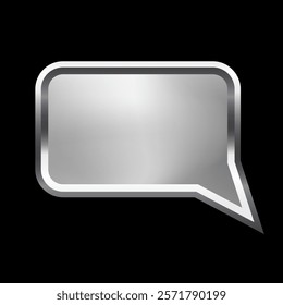 Silver speech bubble frame with shadow on black background. Platinum rectangle square blank space for picture, painting, text, message. 3d tube template vector illustration. Simple object mockup.