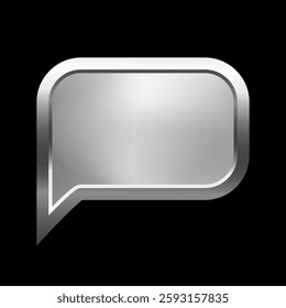 Silver speech bubble frame with shadow on black background. Platinum rectangle square blank space for picture, painting, text, message. 3d tube template vector illustration. Simple object mockup.