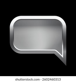 Silver speech bubble frame with shadow on black background. Platinum rectangle square blank space for picture, painting, text, message. 3d tube template vector illustration. Simple object mockup.
