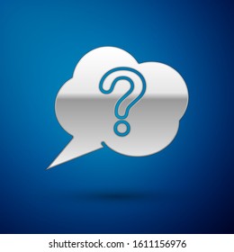 Silver Speech bubble and Question icon isolated on blue background. FAQ sign. Copy files, chat speech bubble and chart.  Vector Illustration