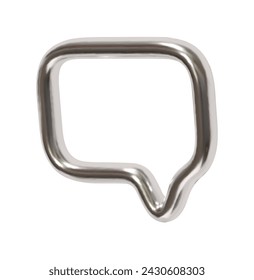 Burbujas de Silver Speech. Icono de línea de burbuja de diálogo de chat de metal plateado mínimo. Diseño 3D realista aislado sobre fondo blanco. Ilustración de vector