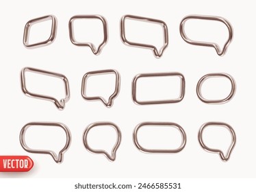 Silver Speech bubbles. Minimal silver metal set of chat dialog bubble line Icons. Realistic 3d design isolated on white background. Vector illustration