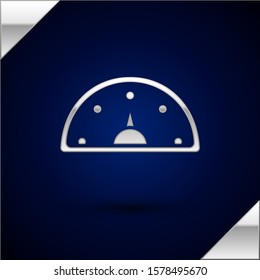 Silver Speedometer icon isolated on dark blue background.  Vector Illustration