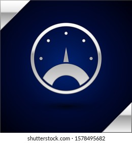 Silver Speedometer icon isolated on dark blue background.  Vector Illustration