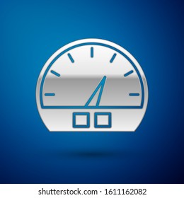 Silver Speedometer icon isolated on blue background.  Vector Illustration