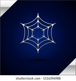 Silver Spider web icon isolated on dark blue background. Cobweb sign. Happy Halloween party.  Vector Illustration