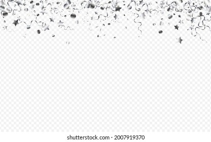 Silver Spiral Festive Vector Transparent Background. Celebrate Confetti Plant. Ribbon Happy Poster. Silver Isolated Branch.