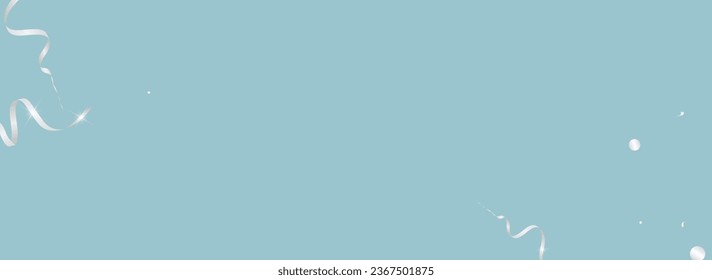 Silver Spiral Party Vector Panoramic Blue Background. Decoration Streamer Branch. Confetti Abstract Design. Grey Falling Poster.
