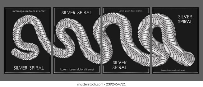 The silver spiral. A set of designs of a composite cover, banner, poster. Template for interior decoration, creative ideas, creativity and design
