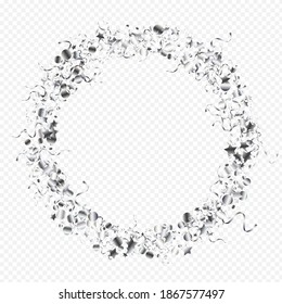 Silver Spiral Shiny Vector Transparent Background. Festive Star Template. Serpentine Flying Poster. Silver Happy Design.