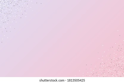 Fondo rosado de vacaciones de salpicaduras plateadas. Diseño Círculo Caído. Textura de papel blanco de punto. Tarjeta secuencial aislada.