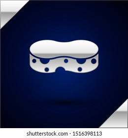 Silver Sponge icon isolated on dark blue background. Wisp of bast for washing dishes. Cleaning service concept.  Vector Illustration