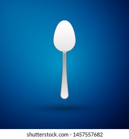 Silver Spoon icon isolated on blue background. Cooking utensil. Cutlery sign.  Vector Illustration