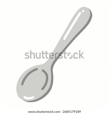 Silver spoon illustration in flat cute style for kitchen and dining, suitable for menus, decor, and household clipart.