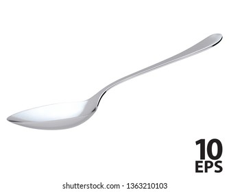 Silver spoon isolated on white. Realistic vector 3d illustration 