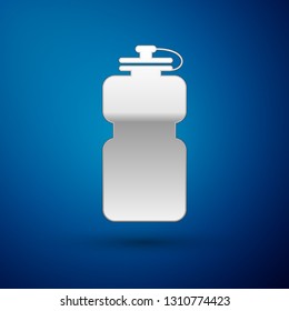 Silver Sport bottle with water icon isolated on blue background. Vector Illustration