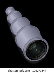 Silver spyglass on black, vector, 10eps.