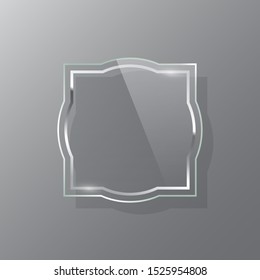 Silver square decorative glass frame realistic vector mockup. Luxurious makeup mirror isolated on gray background. Rectangle glossy decorations illustration. Modern interior decor items