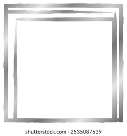 Silver square frame isolated on white. Old worn frame . Vector frame for text, photo, card, certificate, picture, banner, poster. Metal texture	