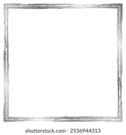 Silver square frame isolated on white. Old worn frame . Vector frame for text, photo, card, certificate, picture, banner, poster. Metal texture	