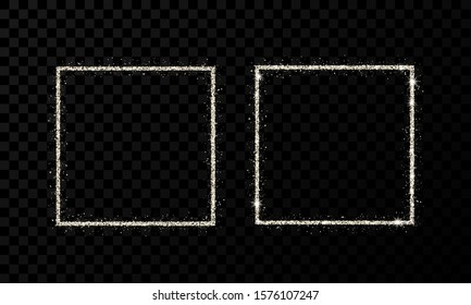 Silver square frame. Two modern shiny frames with light effects isolated on dark transparent background. Vector illustration.