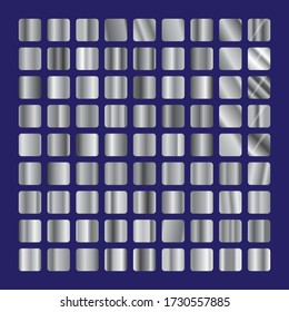 Colección de vidrio cuadrado plateado. Icono vectorial de textura de cristales de acero de fondo. Conjunto de gradientes grises. Elegante ilustración de gradiente metálico gris.