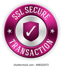 Silver ssl secure transaction badge with purple metallic border