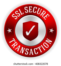 Silver ssl secure transaction badge with red metallic border