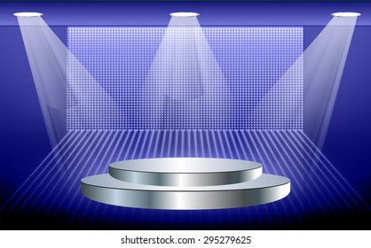 Silver Stage lights. dark blue background. Vector illustration. Light Abstract Technology background computer graphic website internet and business.