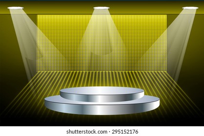 Silver Stage lights. dark yellow background. Vector illustration. Light Abstract Technology background computer graphic website internet and business.
