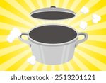 A silver stainless steel pot with the lid open. A vector illustration of an empty pot.