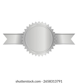 Sello de plata con cintas Horizontales aisladas en diseño de fondo blanco