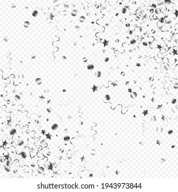 Silver Star Carnival Vector Transparent Background. Festive Streamer Poster. Confetti Celebration Template. Silver Happy Branch.
