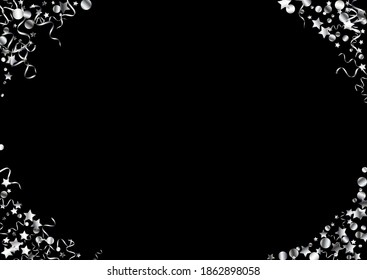 Silver-Star-Feier, Vektorschwarzer Hintergrund. Feiern Sie die Multibbon-Illustration. Spiral Abstrakter Zweig. Silberfest-Pflanze.