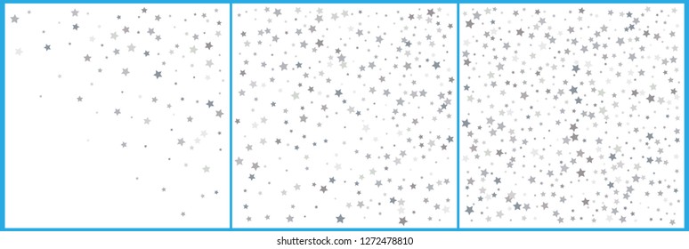 Silver star confetti celebrations. Simple festive modern design. Holiday vector. Set 3 in 1
