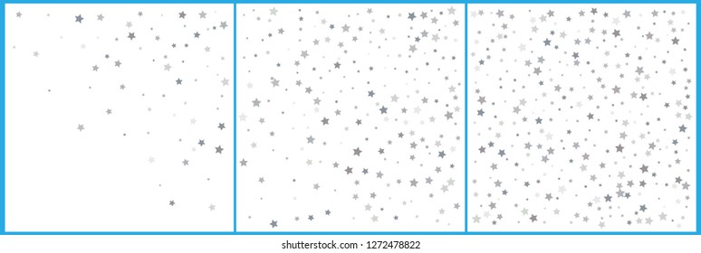 Silver star confetti celebrations. Simple festive modern design. Holiday vector. Set 3 in 1