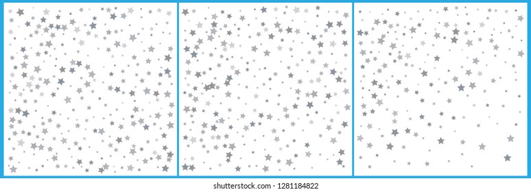 Silver star confetti celebrations. Simple festive modern design. Holiday vector. Set 3 in 1