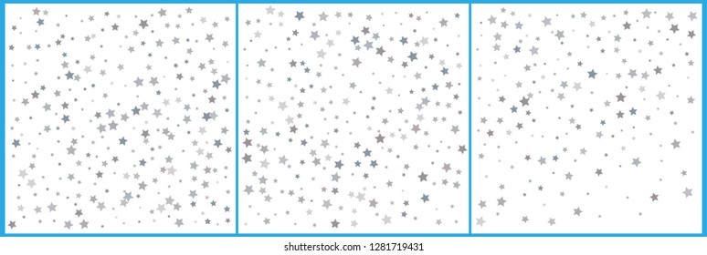 Silver star confetti celebrations. Simple festive modern design. Holiday vector. Set 3 in 1