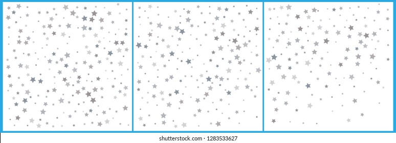 Silver star confetti celebrations. Simple festive modern design. Holiday vector. Set 3 in 1
