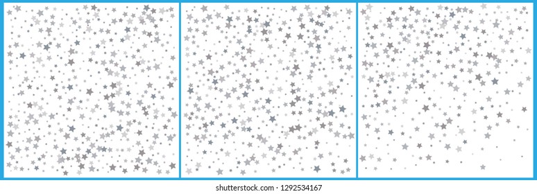 Silver star confetti celebrations. Simple festive modern design. Holiday vector. Set 3 in 1